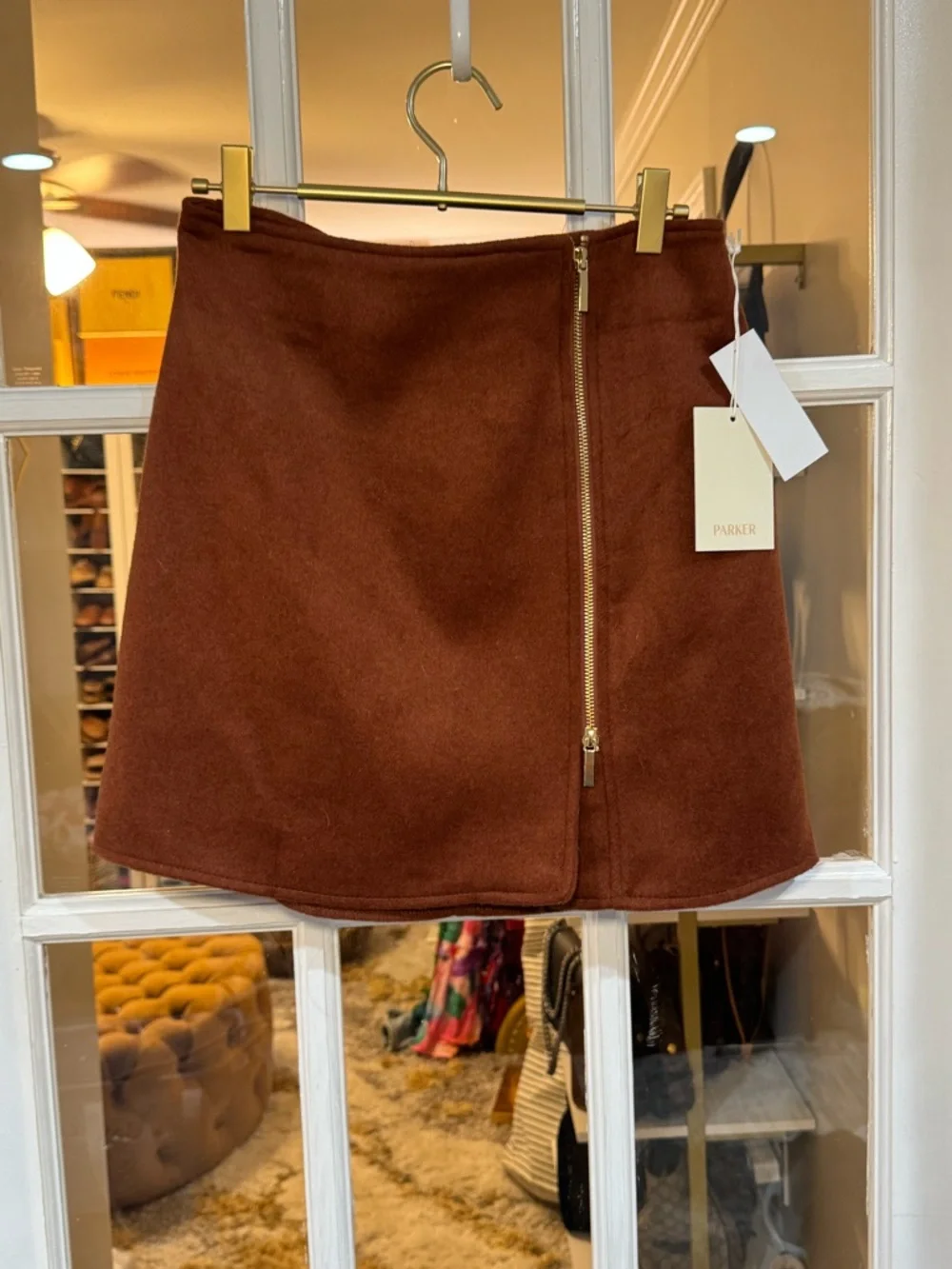 🤎👜 Parker Rust Zip-Front Mini Skirt‎ with gold zipper 👜🤎